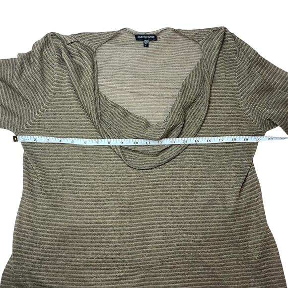 Eileen Fisher Metallic Striped Lightweight Draped Cowl Neck Knit Top Tan Gold L - Picture 7 of 8